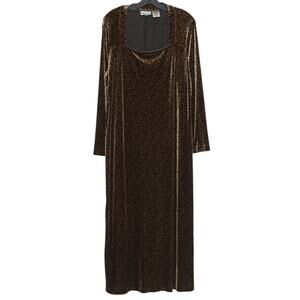 Vintage 90s Velvet Maxi Dress Black Brown XL Holiday Party Evening Whimsigoth